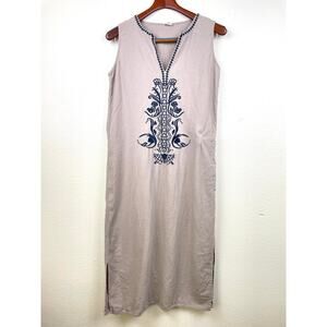 Sigrid Olsen Womens Dress Sz S Linen Sheath Embroidered Lagenlook Boho Earthy